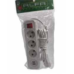 Удлинитель с кнопкой + USB Вход 303-USB