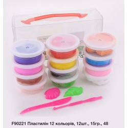 Пластилін 12 кольорів 15г F90221
